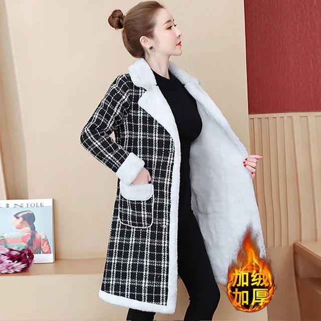 Everose-Plaid Button-Up Long Coat