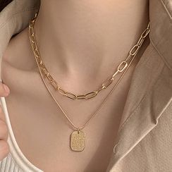 Jumee - Tag Pendant Layered Necklace