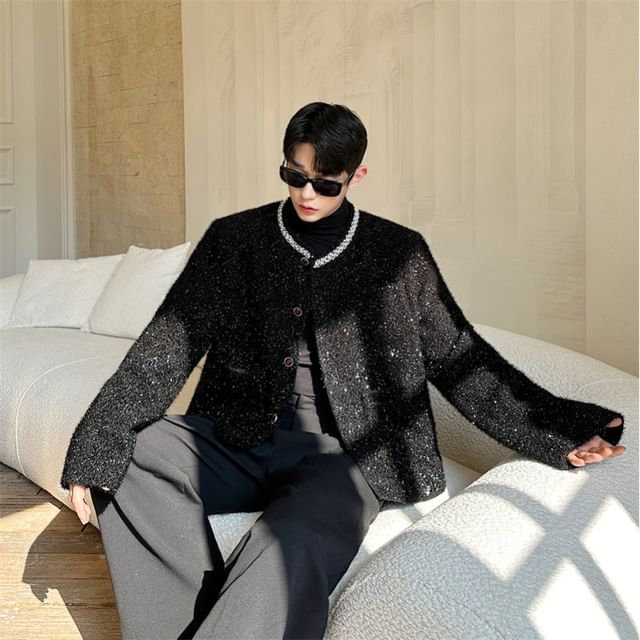 ravewider-Plain Contrast Trim Single-Breasted Jacket