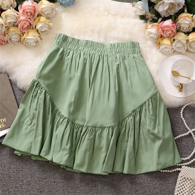 Mikiko-High Waist Plain Mini A-Line Skirt