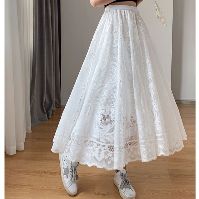 Everose-Lace Midi A-Line Skirt