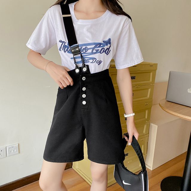 Everose-One-Shoulder Wide Leg Suspender Shorts