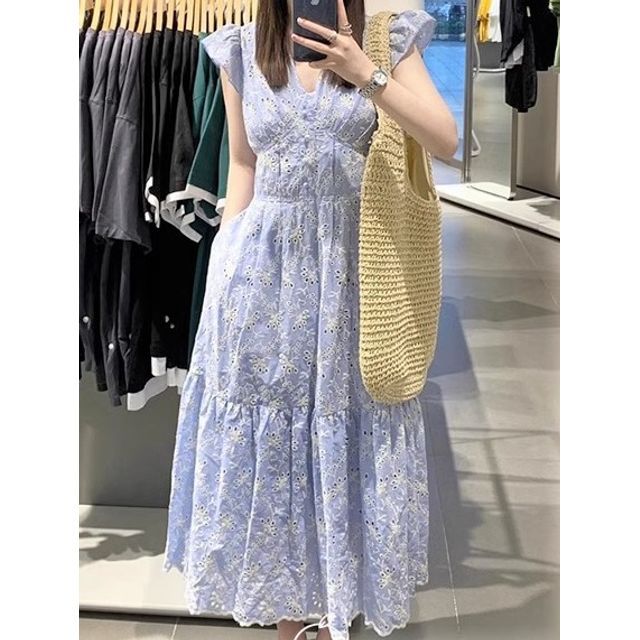 Tangihouse - Cap Sleeve V-Neck Embroidered Eyelet Panel Button Midi A-Line Dress | YesStyle Tangihouse - Cap Sleeve V-Neck Embroidered Eyelet Panel Button Midi A-Line Dress | YesStyle