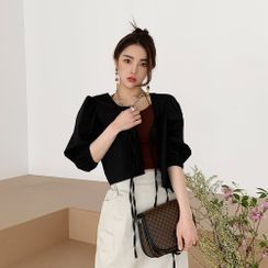 PPGIRL - Puff-Sleeve Tie-Front Blouse PPGIRL - Puff-Sleeve Tie-Front Blouse