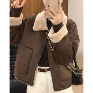 Horrysonie Collared Faux Shearling Zip Jacket