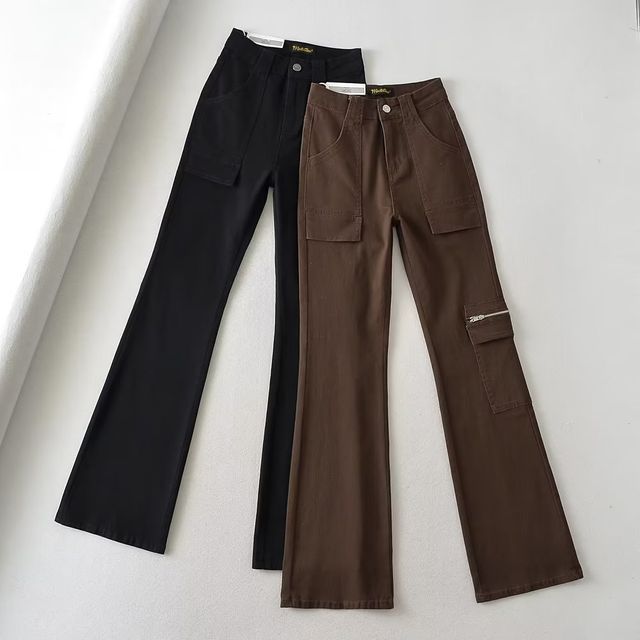 Osion Mid Rise Plain Bootcut Cargo Pants Yesstyle