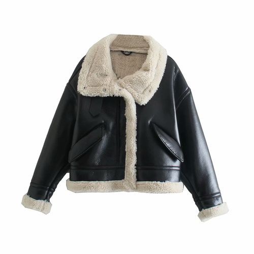 faux shearling aviator jacket in black