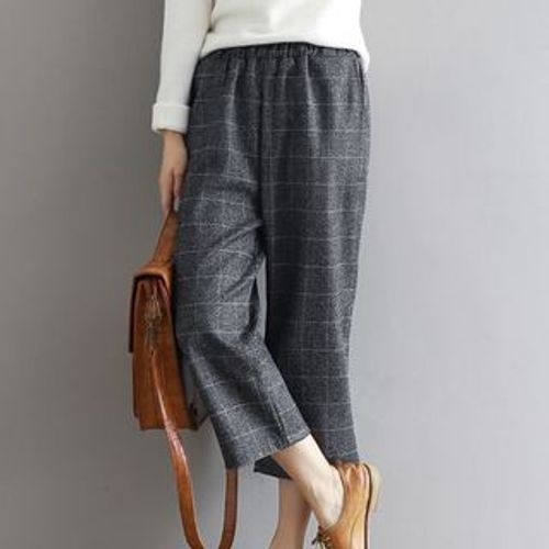 Ashlee - Check Wide Leg Cropped Pants | YesStyle