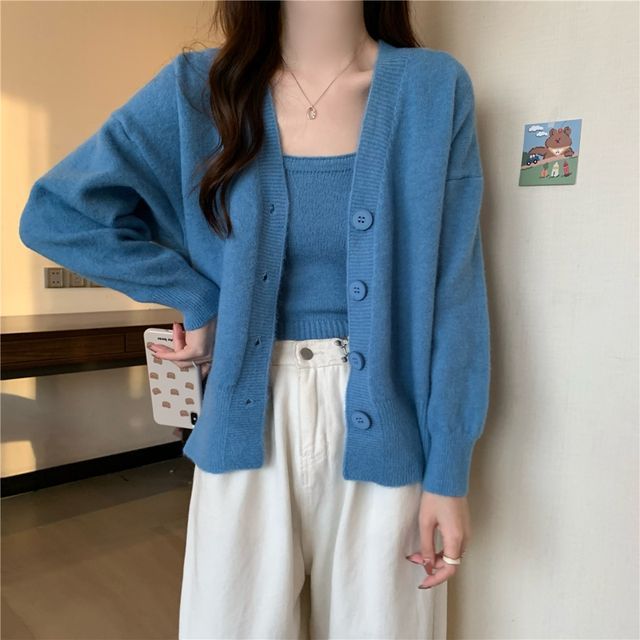 カーディガン IONSEOUL Crop Knit Collar Zip Up Cardigan ER02 FLUTED CROPPED SHIRT CARDIGAN
