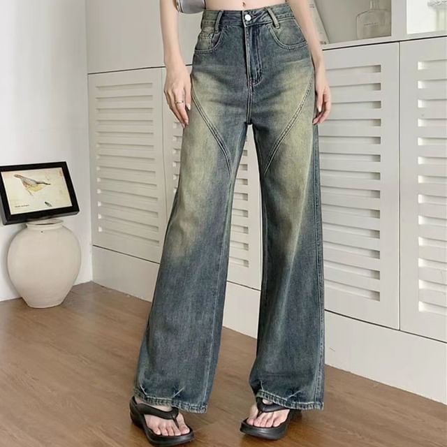 Everose-Mid Rise Washed Wide Leg Jeans