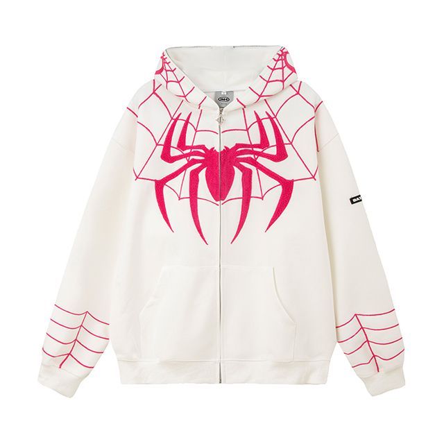 SPUCIKLEI Spider Embroidered Zip-Up Hoodie YesStyle