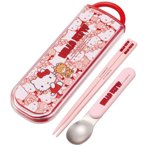 Skater Hello Kitty Cutlery Set with Case As Shown in Figure One Size