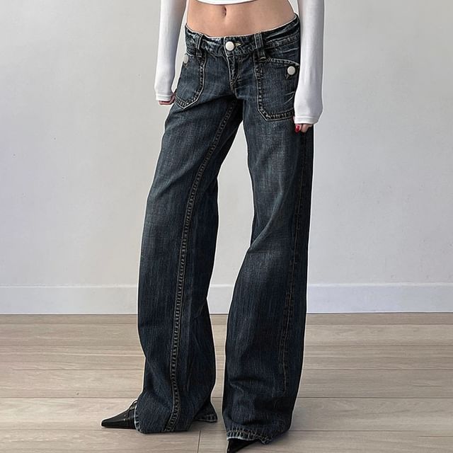 Sosana-Low Rise Washed Flared Jeans
