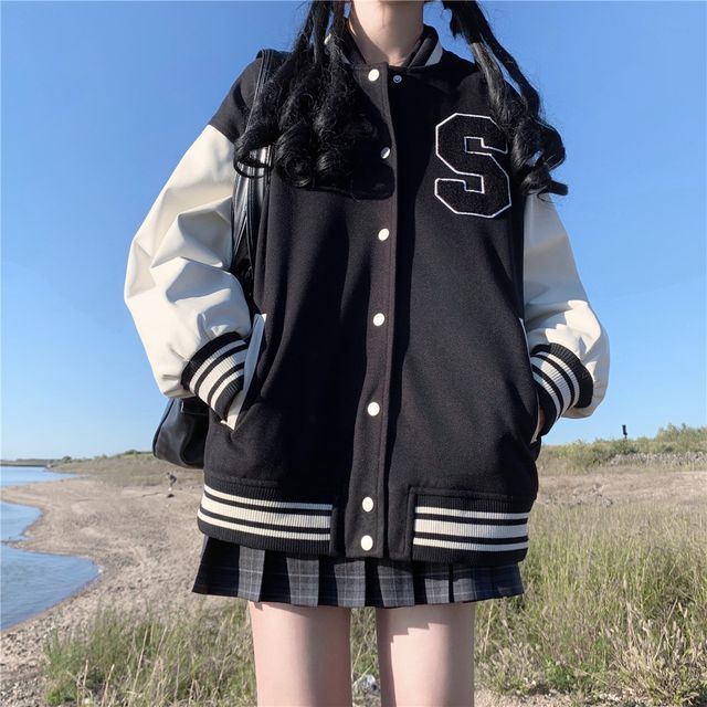 ZENME Letter Embroidered Baseball Jacket S