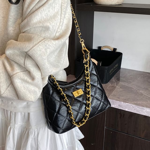 Skyglow-Quilted Buckle Shoulder Bag