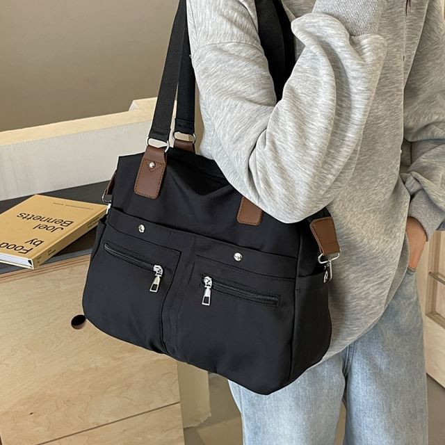 KOCORE-Plain Panel Fabric Tote Bag
