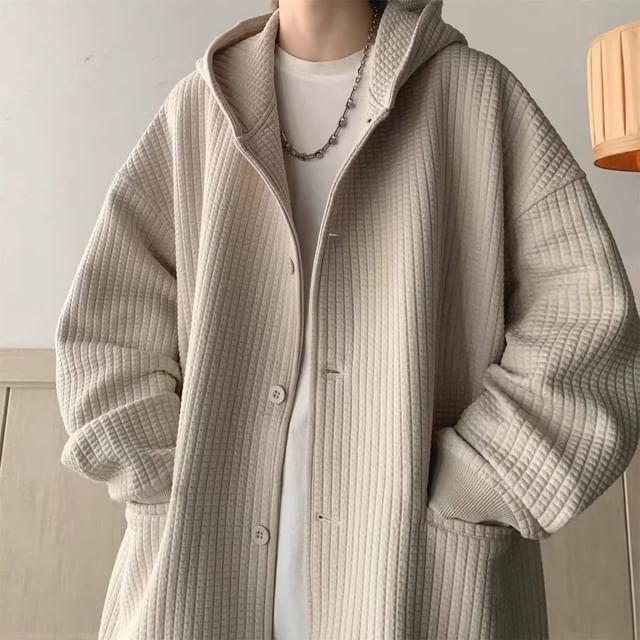 Myanderthal-Plain Hooded Oversized Single-Breasted Jacket