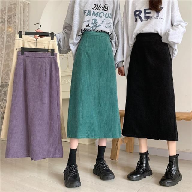 Sisyphi-High Rise Plain Midi A-Line Skirt
