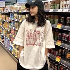 Chogen - Printed Elbow-Sleeve T-Shirt Chogen - Printed Elbow-Sleeve T-Shirt