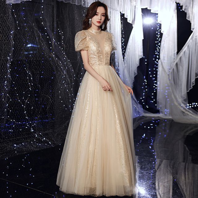 mock neck evening gown