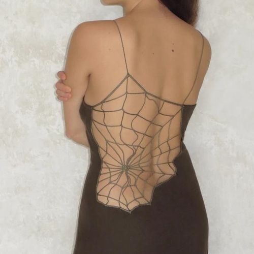 backless spiderweb dress naocy.n - Plain Open-Back Spider Web Bodycon Spaghetti-Strap Midi Dress
