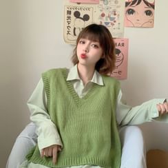 Sisyphi - Oversized Knit Vest / Plain Oversized Shirt Sisyphi - Oversized Knit Vest / Plain Oversized Shirt