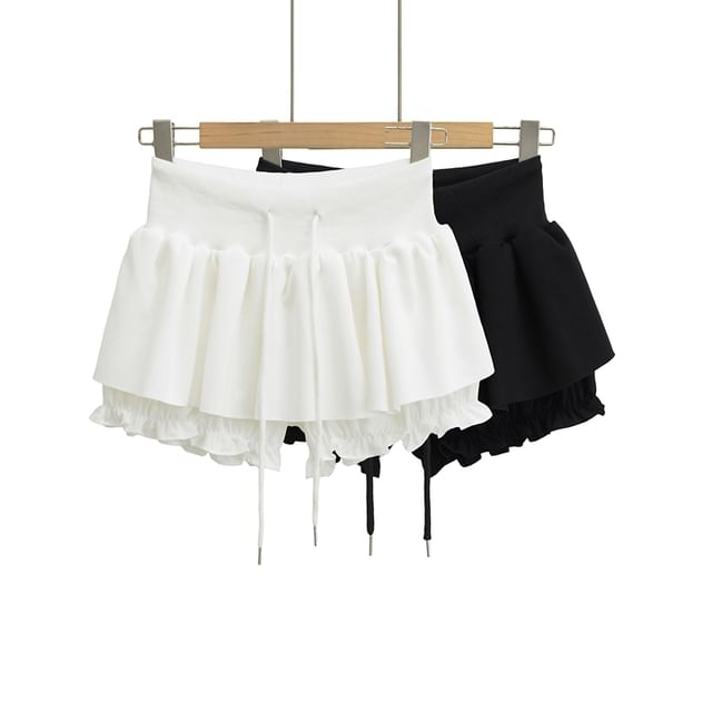 Ulark-Drawstring Waist Plain Skort
