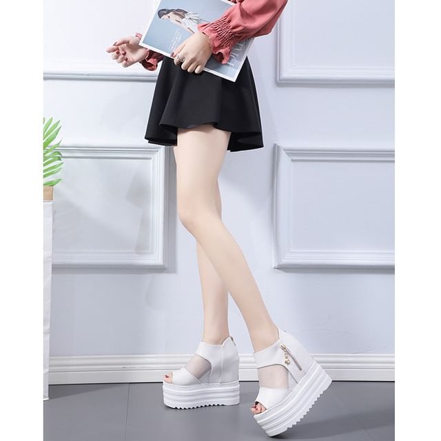 FRAISO-Mesh Panel Platform Sandals
