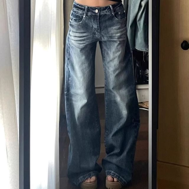 Coline-Low Rise Washed Wide Leg Jeans