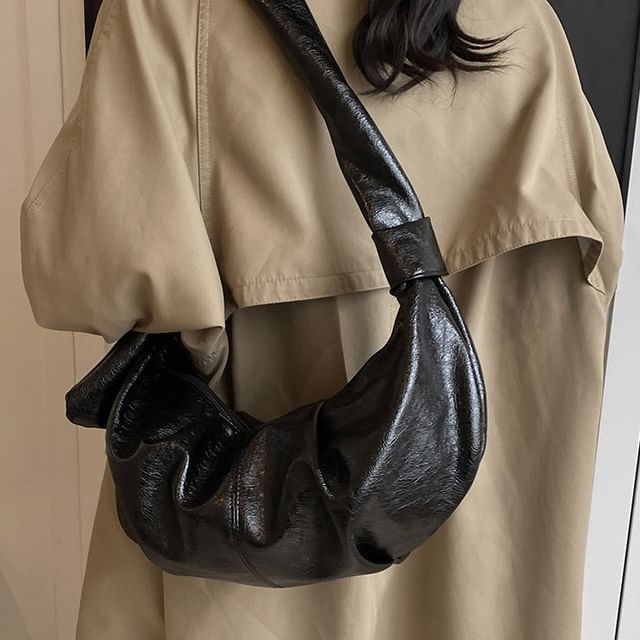 Basaran-Ruched Faux Leather Shoulder Bag
