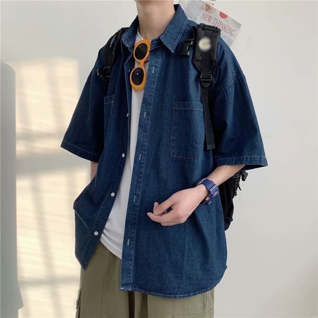 WidoWilder-34-Sleeve Washed Button-Up Denim Shirt