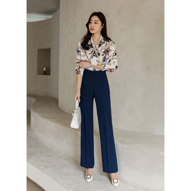 Styleonme - Flat-Front Wide-Leg Dress 