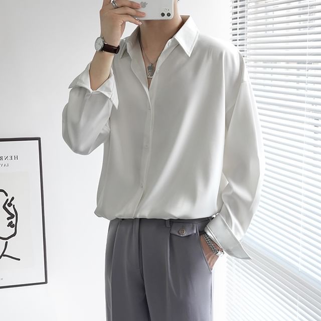 Zentrus-Collared Plain Shirt Various Designs