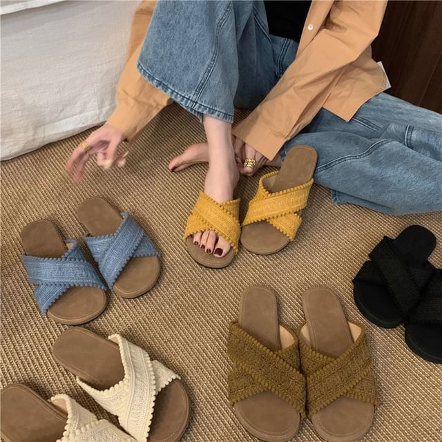 Asterisk-Fabric Slide Sandals