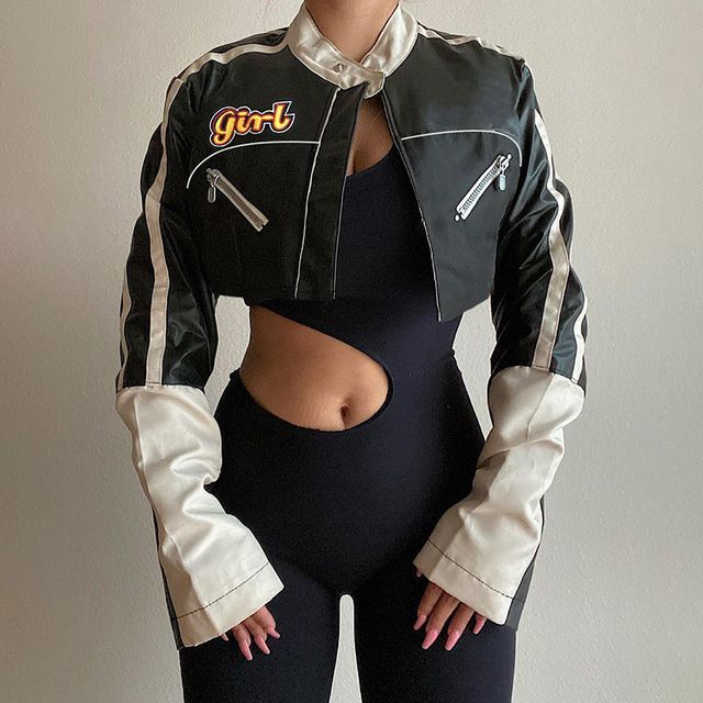 embroidered faux leather jacket