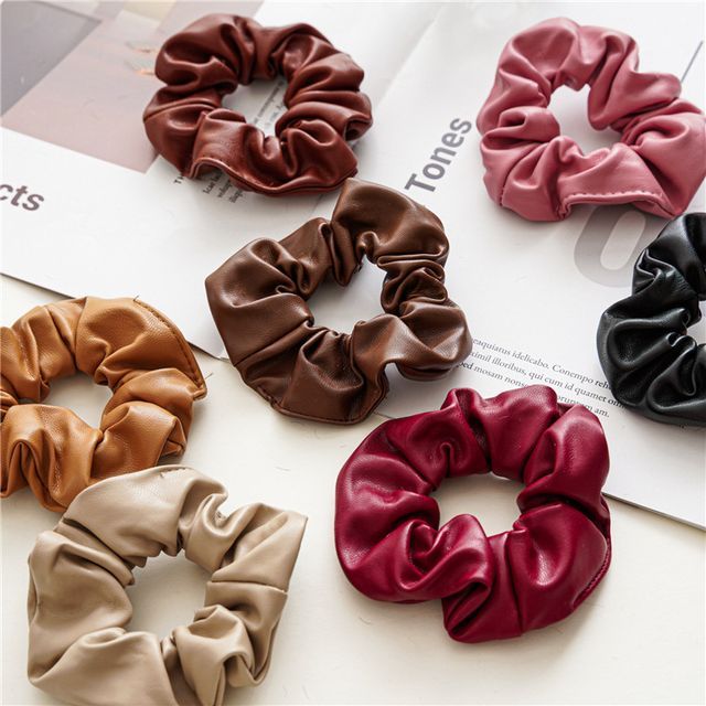 enthice-Plain Faux Leather Scrunchie