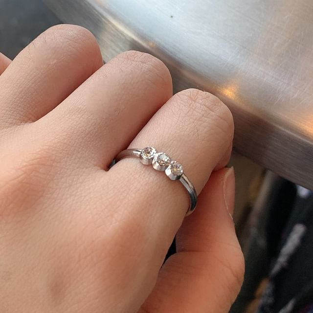 PANGU-Rhinestone Stainless Steel Open Ring