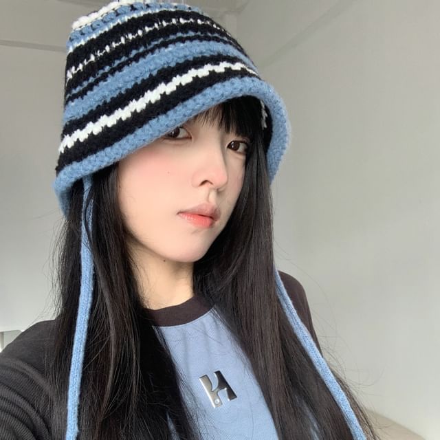 4-4 STUDIO-Striped Knit Beanie
