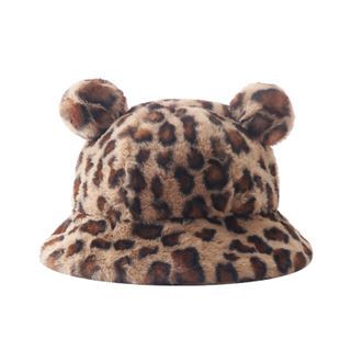 Bear Ear Leopard Print Bucket Hat 