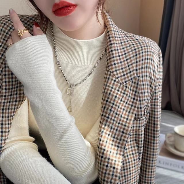Magma-Long-Sleeve Mock Neck Plain Top