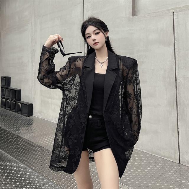 Porstina-Open Front Lace Blazer