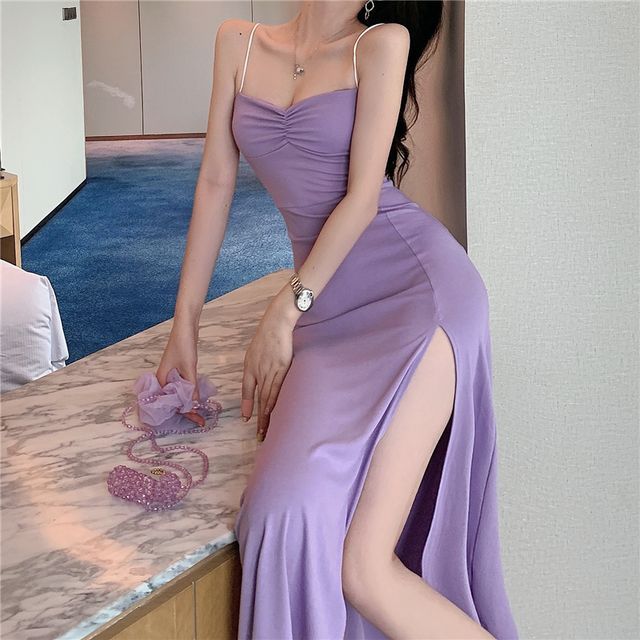 WOW!NITE - Spaghetti Strap Slit Midi A-Line Dress | YesStyle WOW!NITE - Spaghetti Strap Slit Midi A-Line Dress | YesStyle