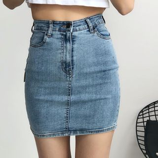 Tiny House - Denim Mini Fitted Skirt | YesStyle