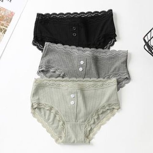 QIANLEE - Set of 3: Lace Trim Button-Up Panty