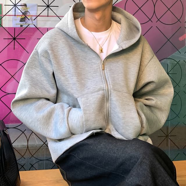 mopagrati-Plain Zip-Up Hoodie
