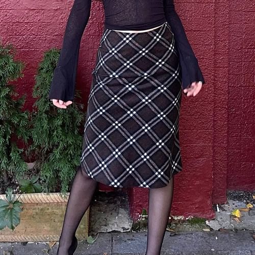 High waisted plaid outlet pencil skirt