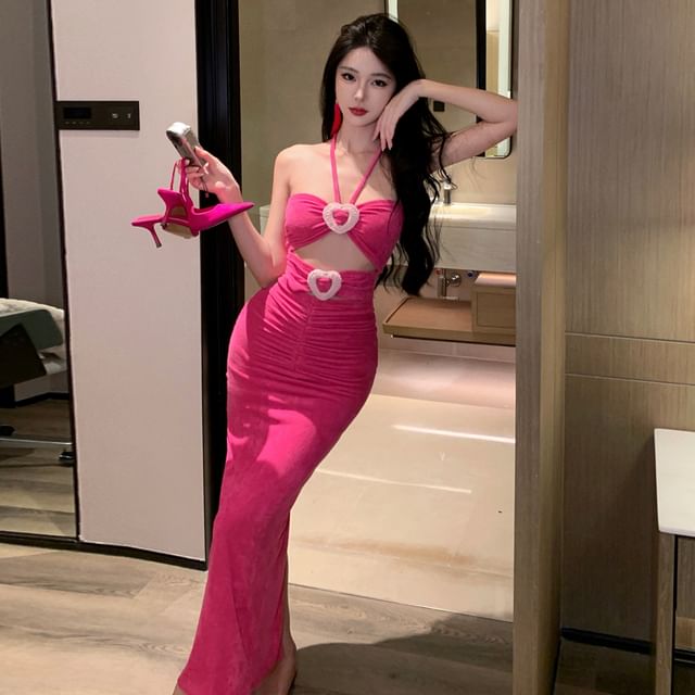 strapless open back dress Zélie Pink Heart Cut-Out Embellished Maxi Dress, L / Pink main image 0