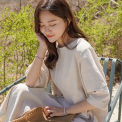 CLICK - Stitched Linen Blend Shift Dress CLICK - Stitched Linen Blend Shift Dress