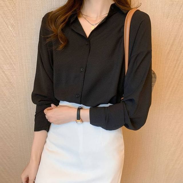 Sienne-Long-Sleeve Plain Shirt