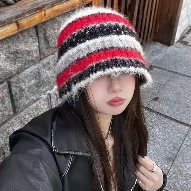 Raconteur-Striped Knit Cloche Hat